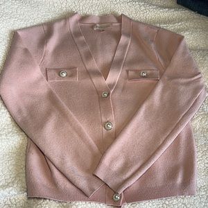 Business cardigan. Pink with Pearl detailing.